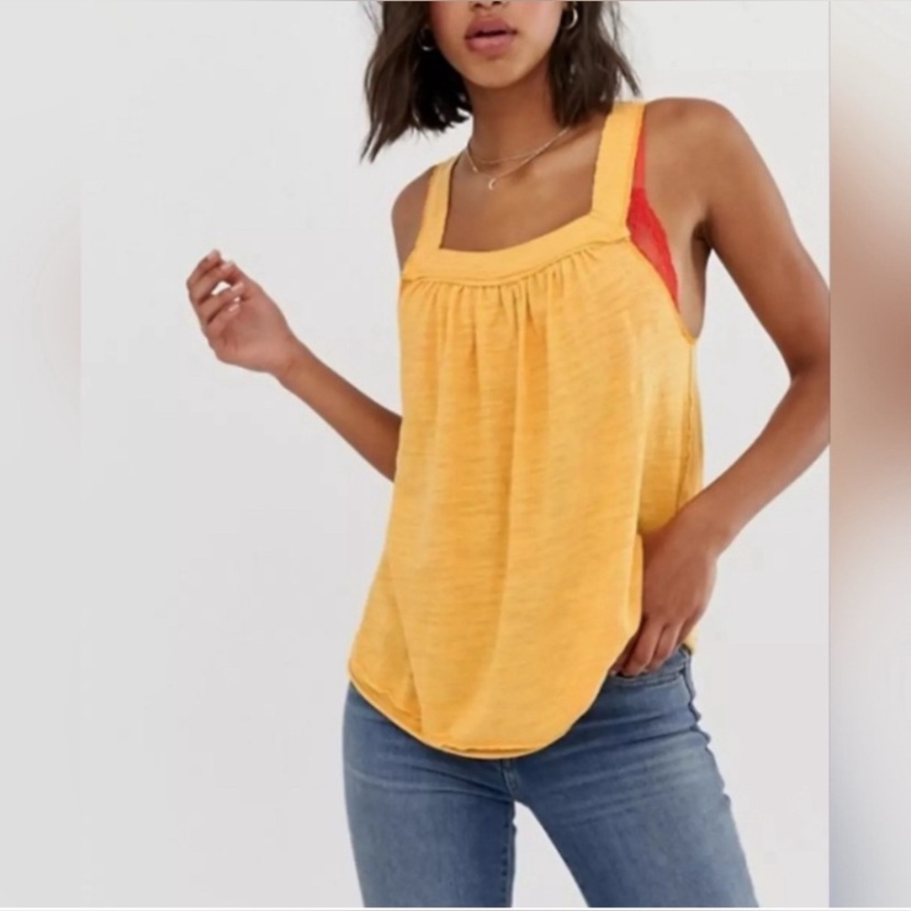 Free People Good For You Relaxed Square
Neck‎ Sleeveless Tank Top Yellow Size L